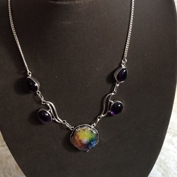 RAINBOW SOLAR AGATE NECKLACE 18” STERLING SILVER - Picture 5 of 16